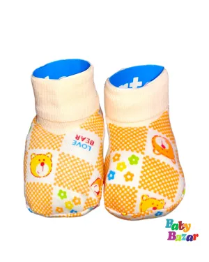 100% Cotton Booties For Newborn Baby In Orange Color
