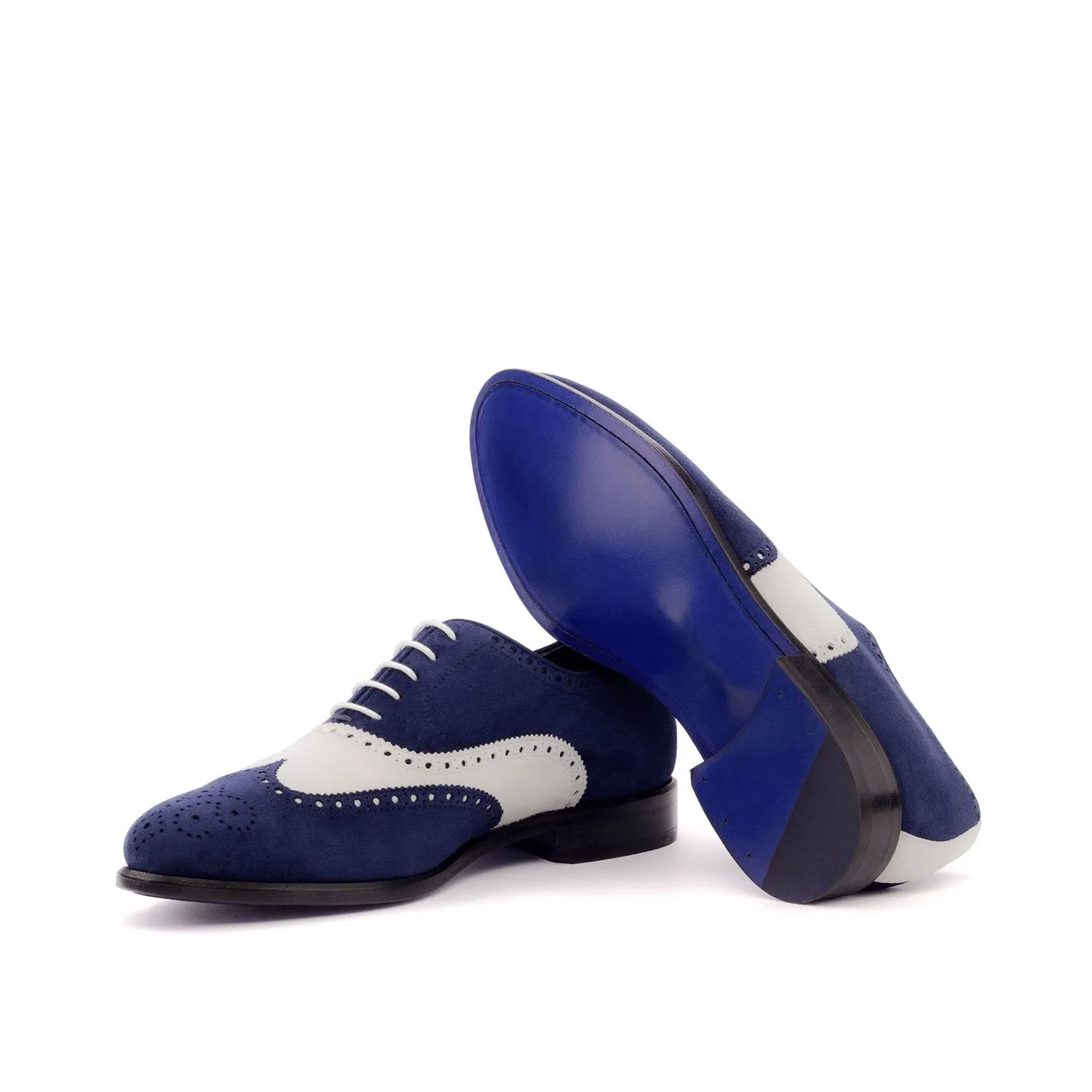 Ambrogio Bespoke Custom Men's Shoes Navy & White Suede Leather Full Brogue Oxfords (AMB2129)