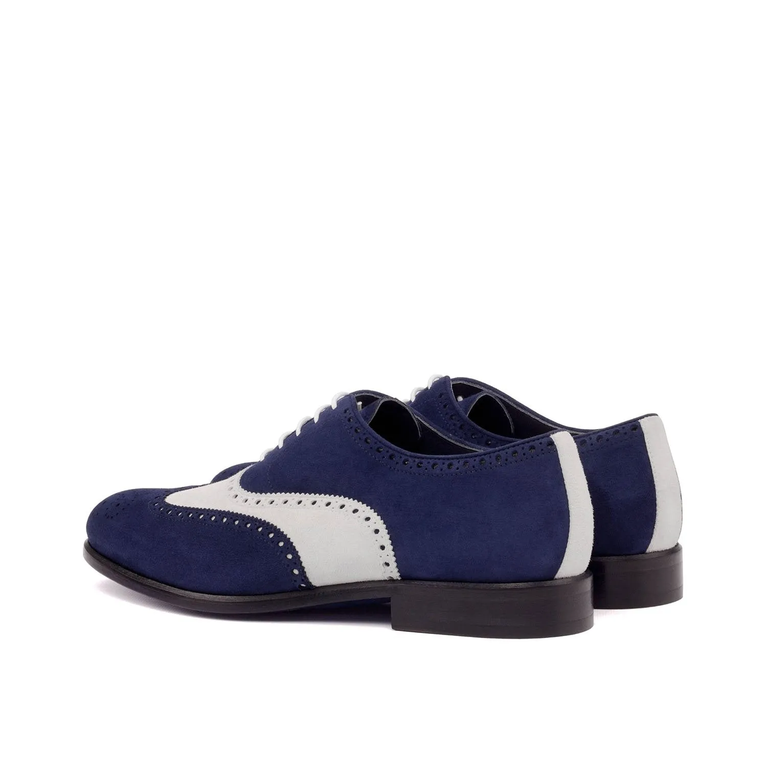 Ambrogio Bespoke Custom Men's Shoes Navy & White Suede Leather Full Brogue Oxfords (AMB2129)