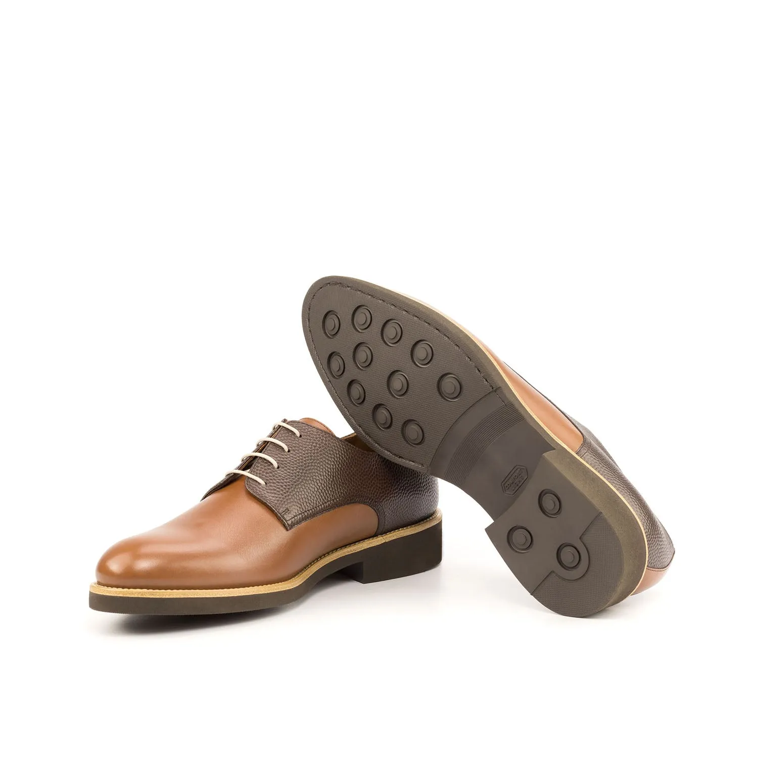 Ambrogio Men's Shoes Two Tone Brown Pebble Grain / Calf-Skin Leather Derby Oxfords (AMB2078)