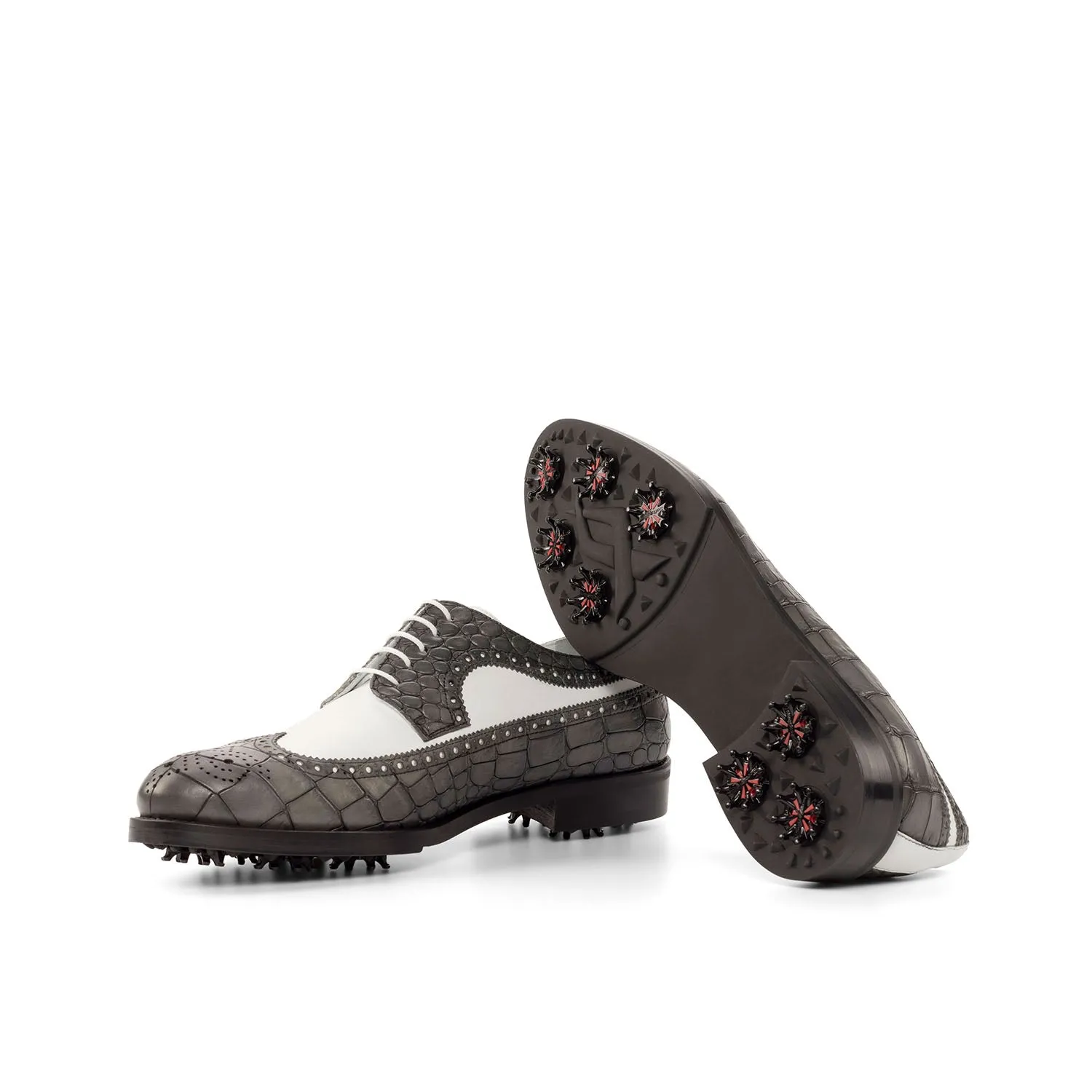 Ambrogio Men's Shoes White & Gray Crocodile Print / Calf-Skin Leather Wingtip Oxfords (AMB2087)