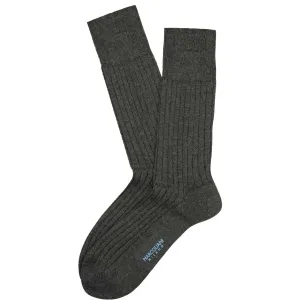 Asphalt Gray Mousse of Modal Classic Ribbed Mid-Calf Socks - Marcoliani