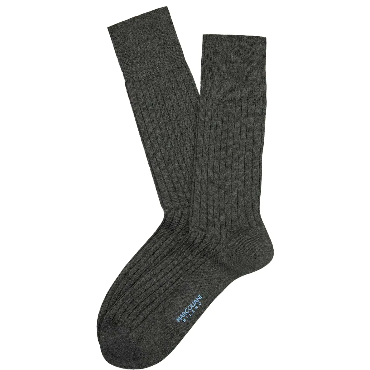 Asphalt Gray Mousse of Modal Classic Ribbed Mid-Calf Socks - Marcoliani
