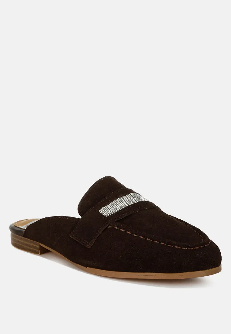 Belorose Rhinestone Strap Genuine Suede Mules