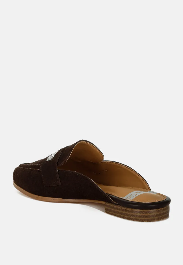 Belorose Rhinestone Strap Genuine Suede Mules
