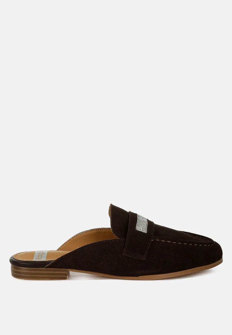 Belorose Rhinestone Strap Genuine Suede Mules