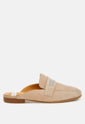 Belorose Rhinestone Strap Genuine Suede Mules