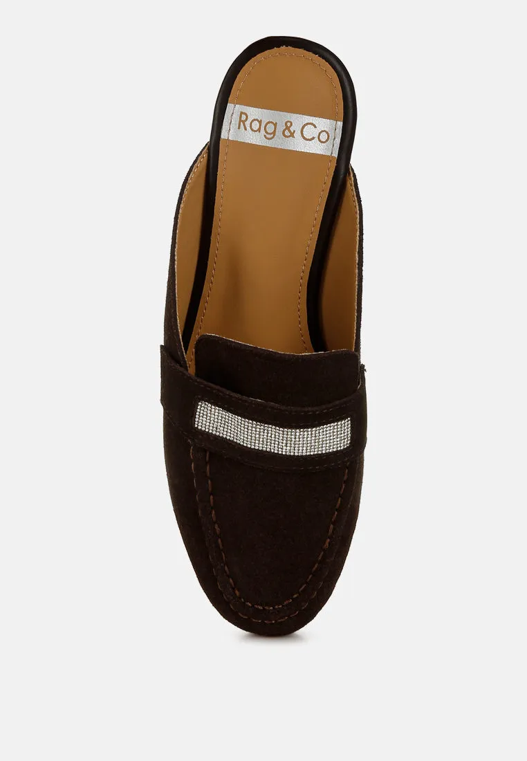 Belorose Rhinestone Strap Genuine Suede Mules