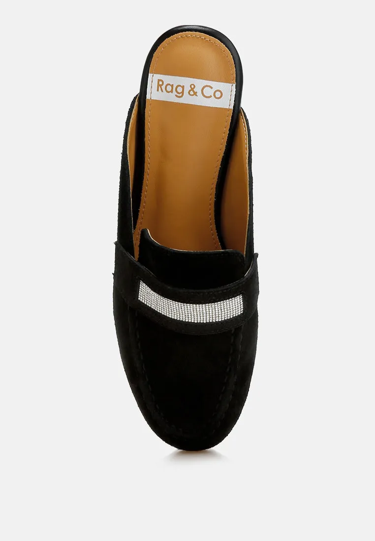 Belorose Rhinestone Strap Genuine Suede Mules