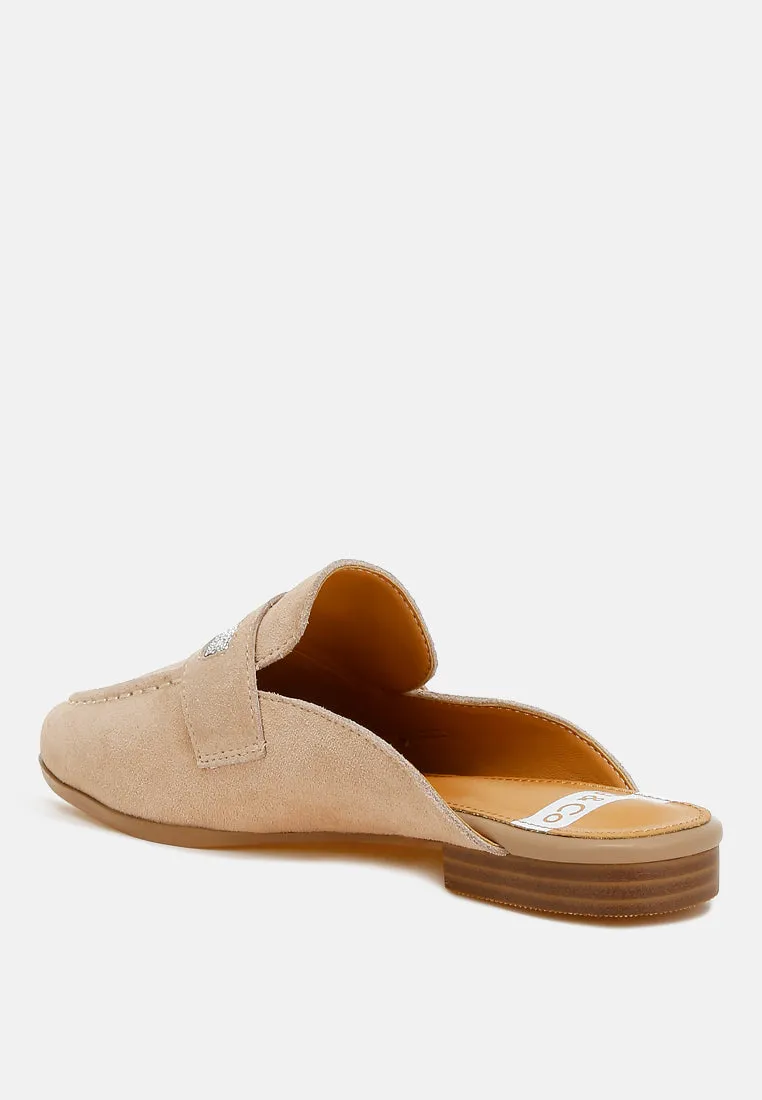 Belorose Rhinestone Strap Genuine Suede Mules