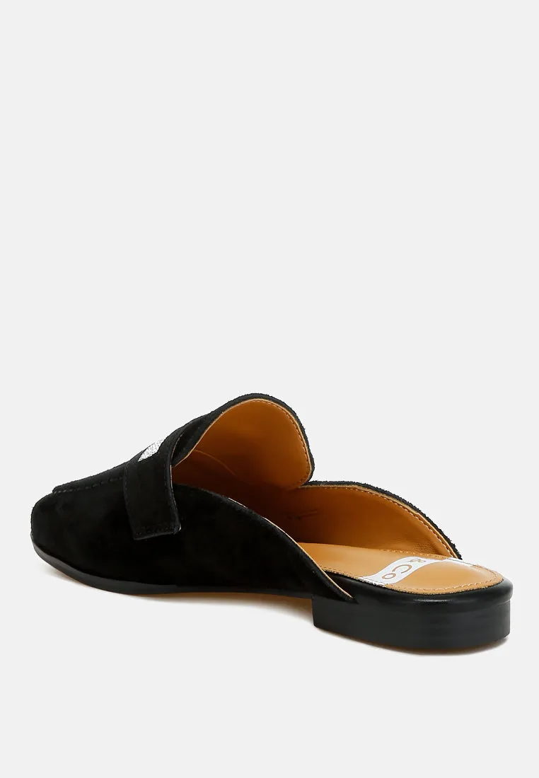 Belorose Rhinestone Strap Genuine Suede Mules