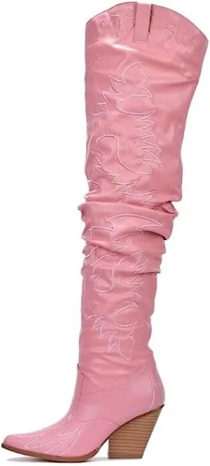 Cape Robbin Kelsey-30 Pink Rock Star Western Multi Thigh High Slouchy Heel Boots