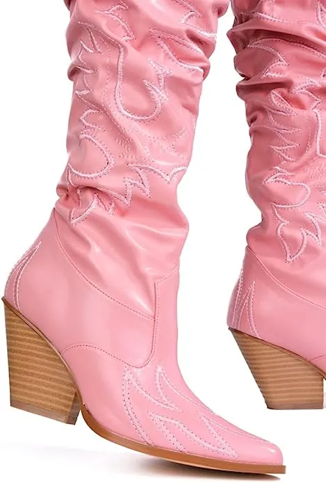 Cape Robbin Kelsey-30 Pink Rock Star Western Multi Thigh High Slouchy Heel Boots