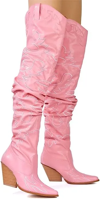 Cape Robbin Kelsey-30 Pink Rock Star Western Multi Thigh High Slouchy Heel Boots