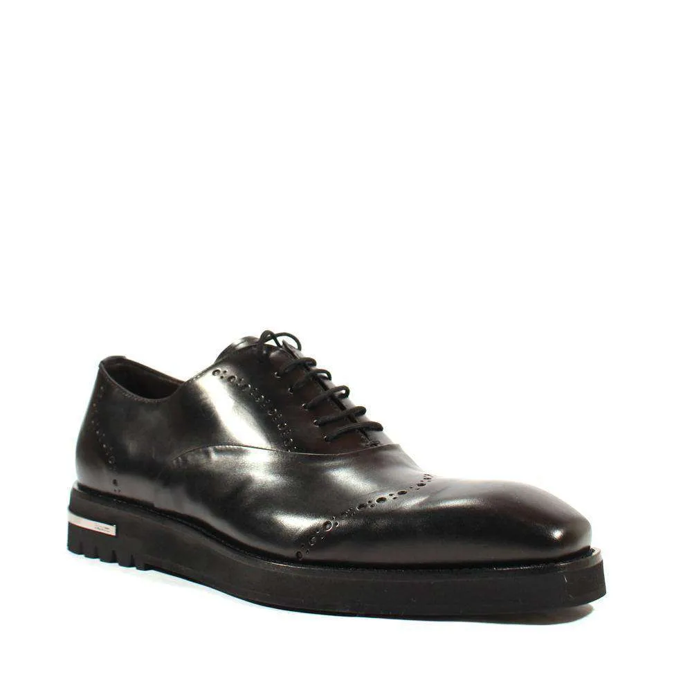 Cesare Paciotti Luxury Italian Men's Designer Shoes Old Paint Black I Leather Oxfords (CPM2535)