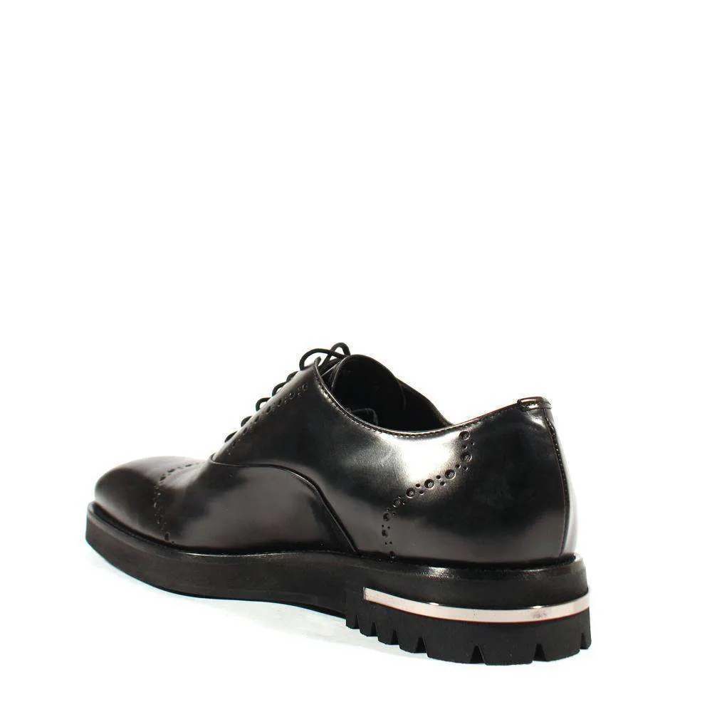Cesare Paciotti Luxury Italian Men's Designer Shoes Old Paint Black I Leather Oxfords (CPM2535)