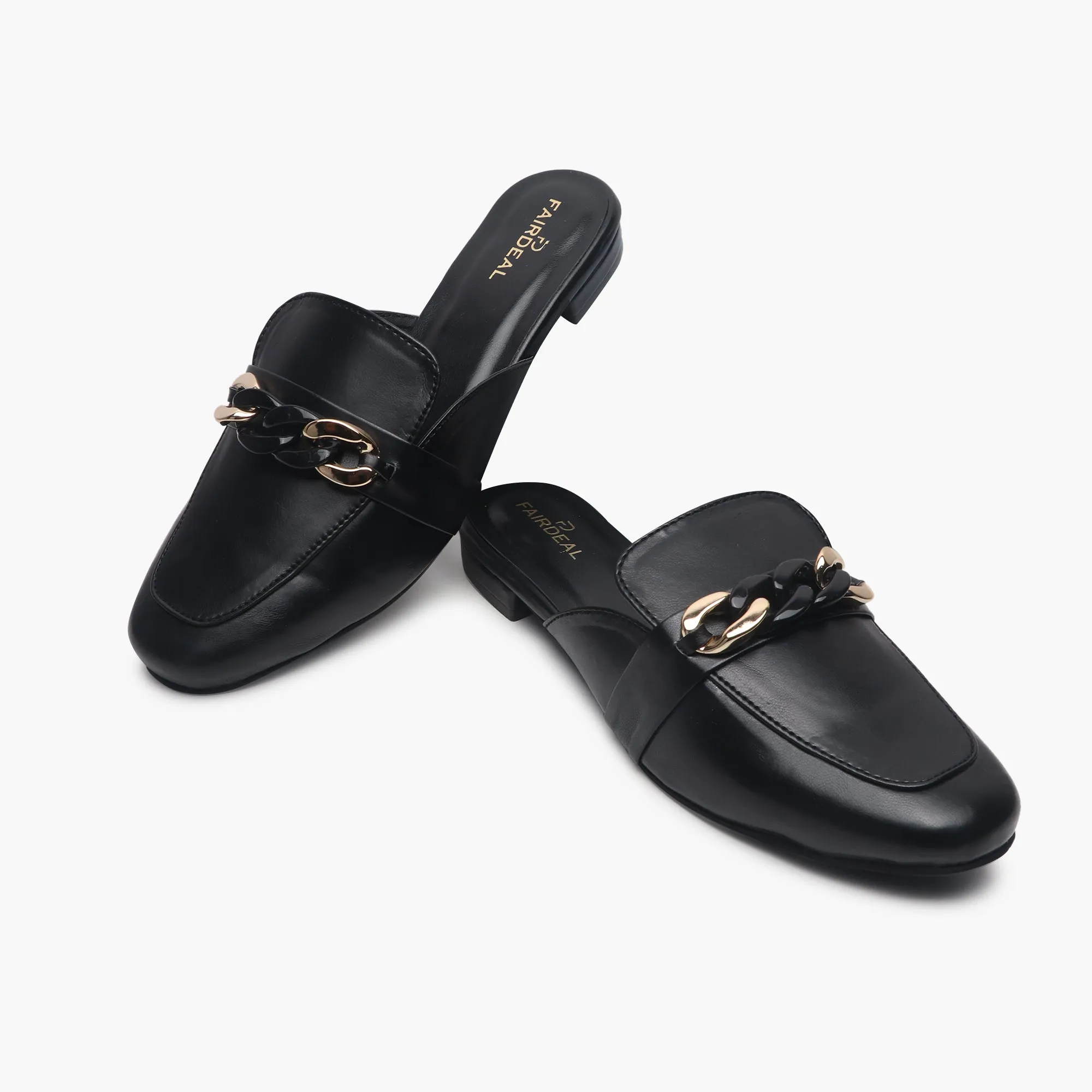 Chainlink Accented Flat Mules
