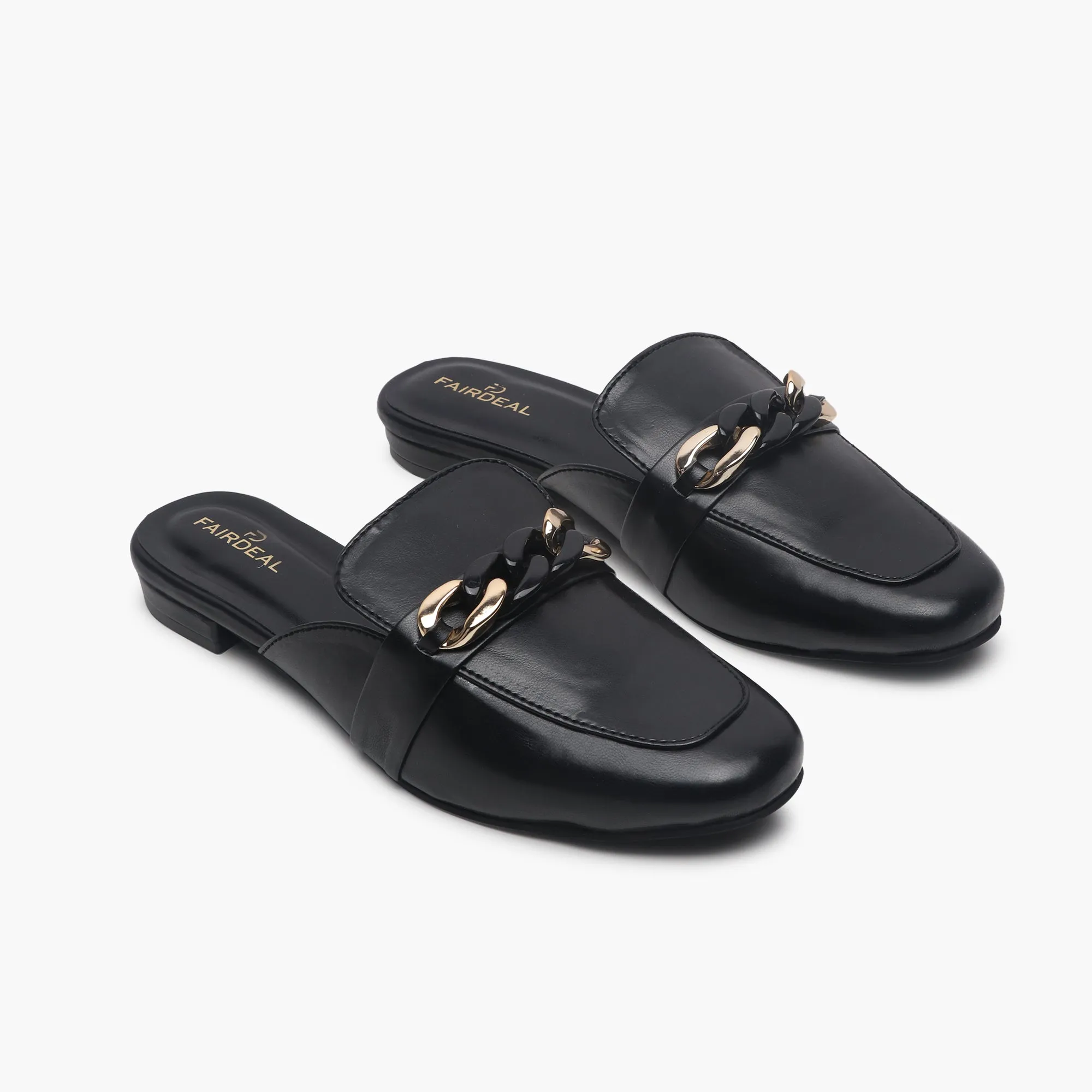 Chainlink Accented Flat Mules
