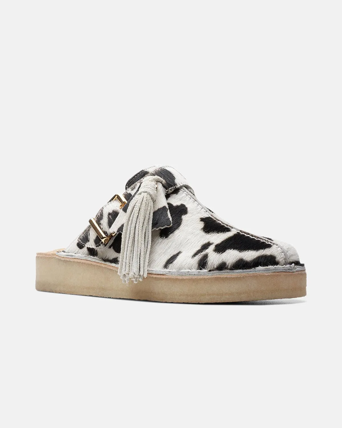 CLARKS ORIGINALS WOMENS TREK MULES COW PRINT HAIR ON