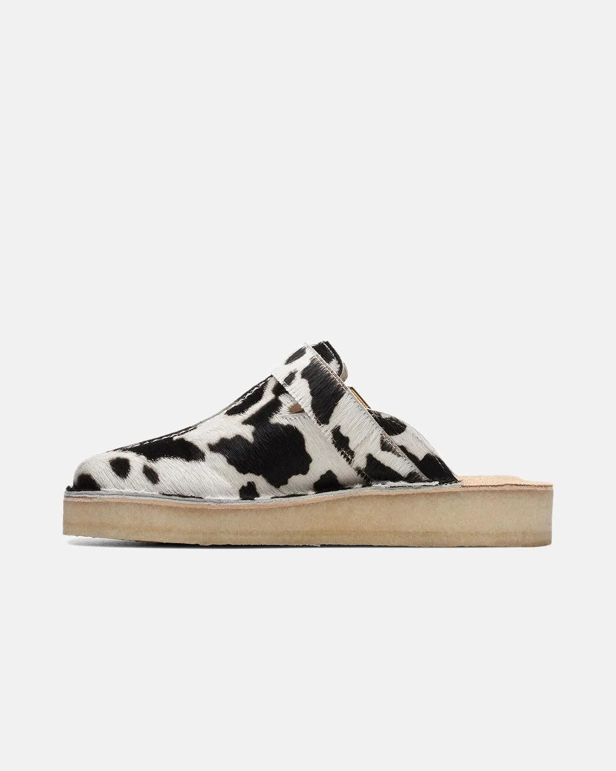CLARKS ORIGINALS WOMENS TREK MULES COW PRINT HAIR ON