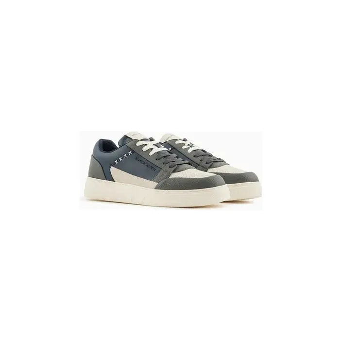 EMPORIO ARMANI ASV REGENERATED-LEATHER SNEAKERS WITH STITCHING DETAILS