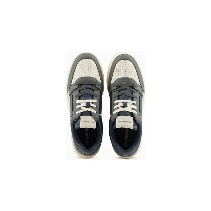 EMPORIO ARMANI ASV REGENERATED-LEATHER SNEAKERS WITH STITCHING DETAILS