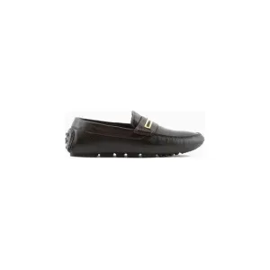 EMPORIO ARMANI PEBBLED LEATHER DRIVING LOAFERS WITH STIRRUP BAR