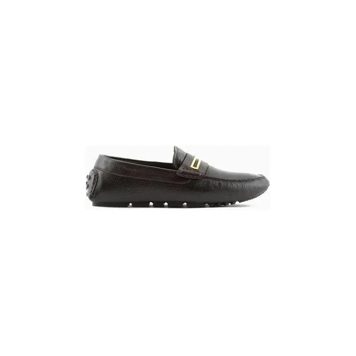 EMPORIO ARMANI PEBBLED LEATHER DRIVING LOAFERS WITH STIRRUP BAR