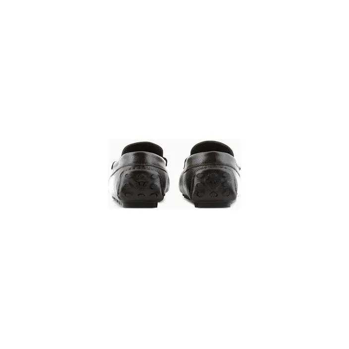 EMPORIO ARMANI PEBBLED LEATHER DRIVING LOAFERS WITH STIRRUP BAR