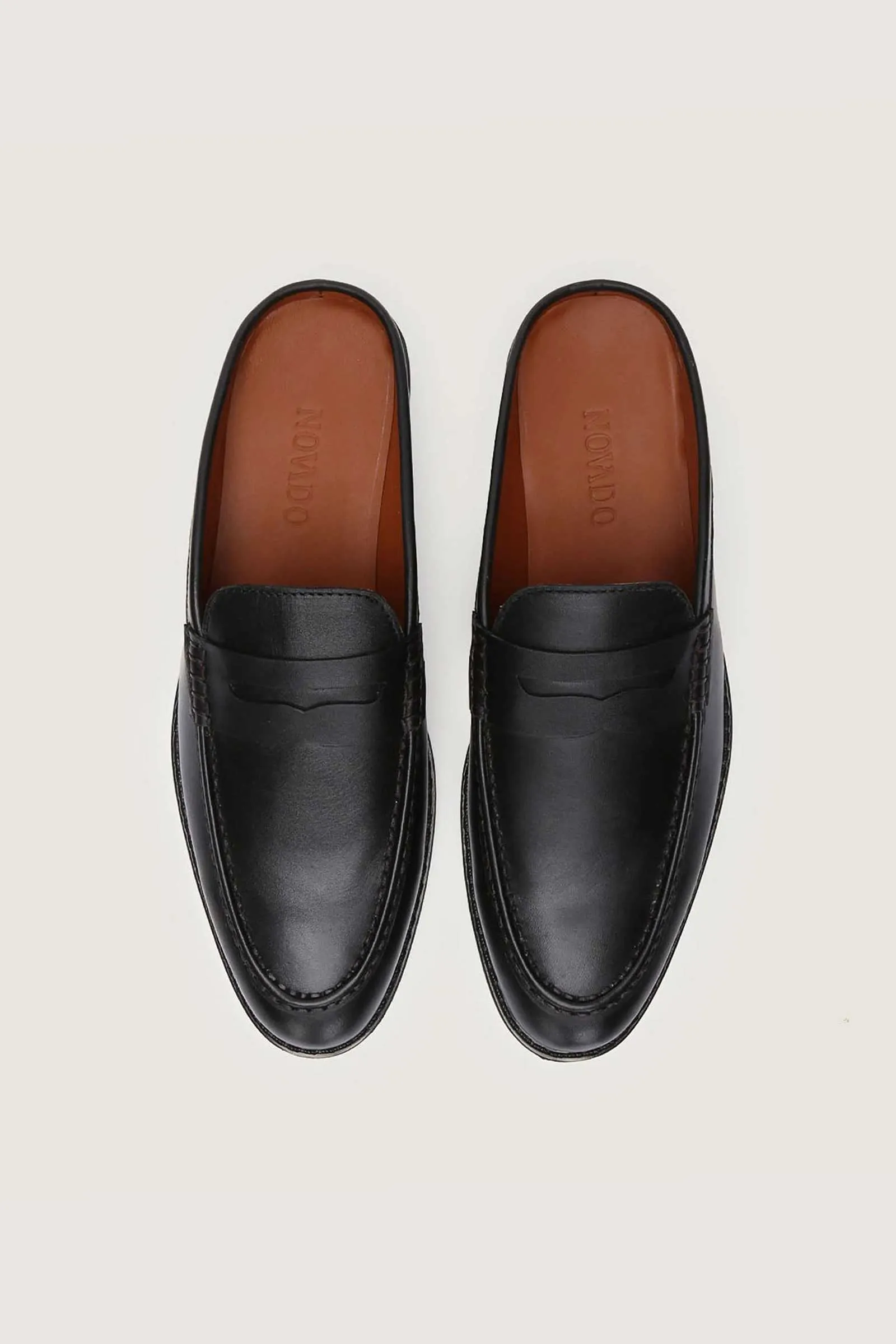 Full Grain Leather Penny Mules with Rubber Sole