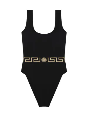 Greca-print two-tone swimsuit