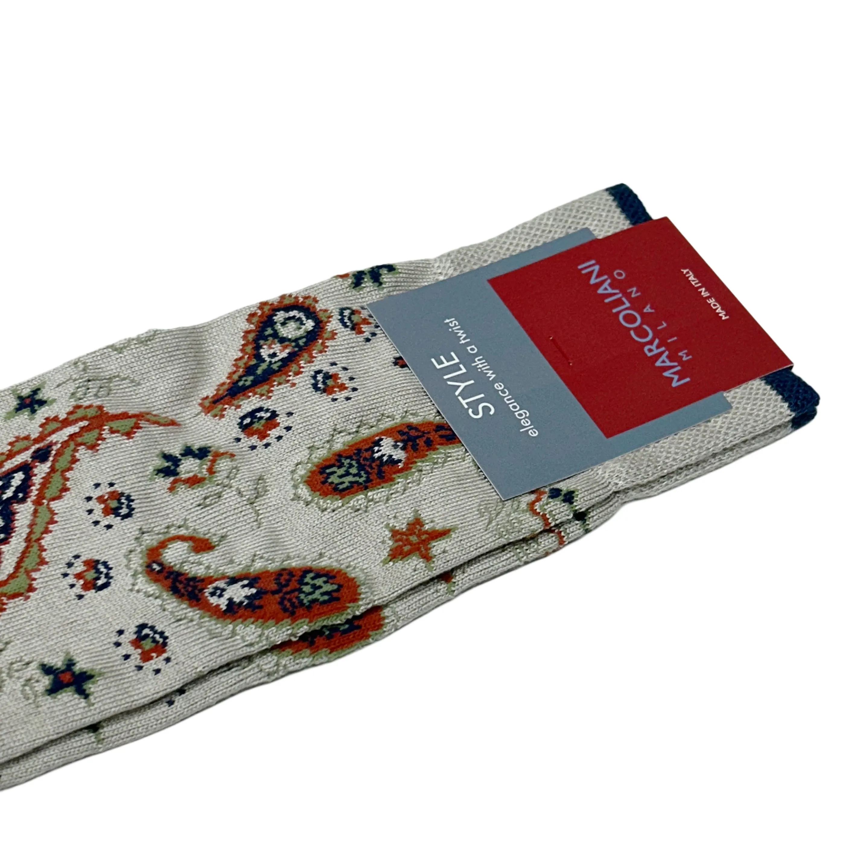 Ice Grey Udaipur Paisley Mousse of Modal Mid-Calf Socks - Marcoliani