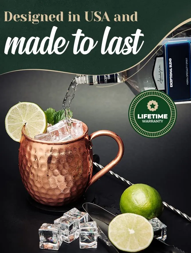 Kitchen Science Moscow Mule Hammered Copper Mugs - Set of 8 (16oz)