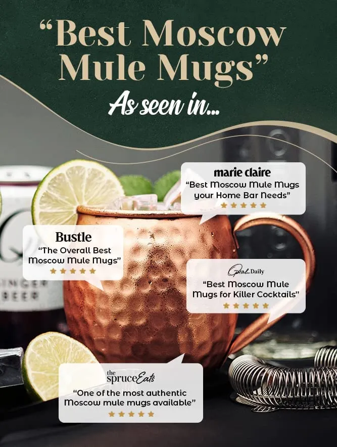 Kitchen Science Moscow Mule Hammered Copper Mugs - Set of 8 (16oz)