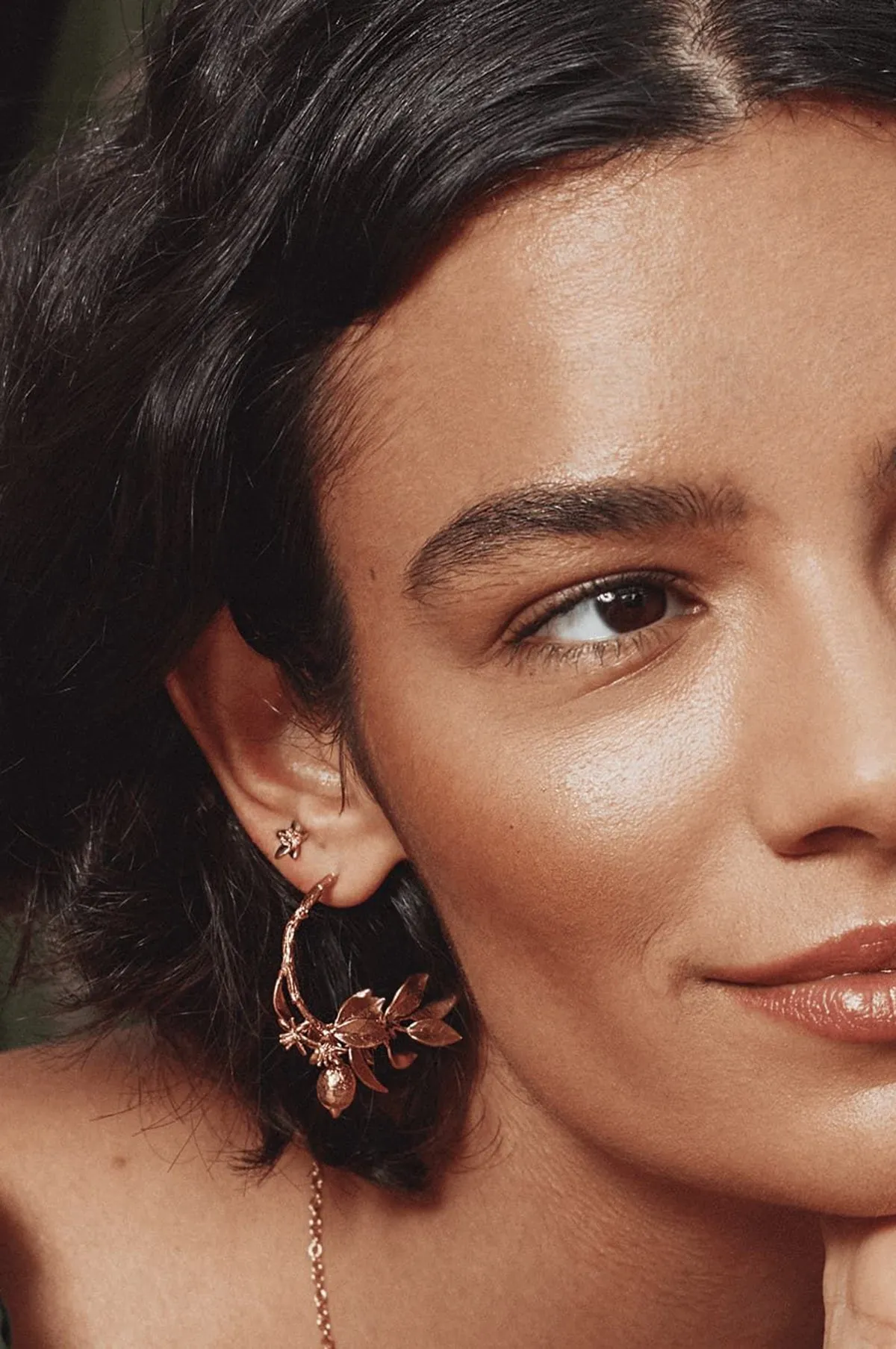 Lemon Blossom Branch Hoop Earrings Gold