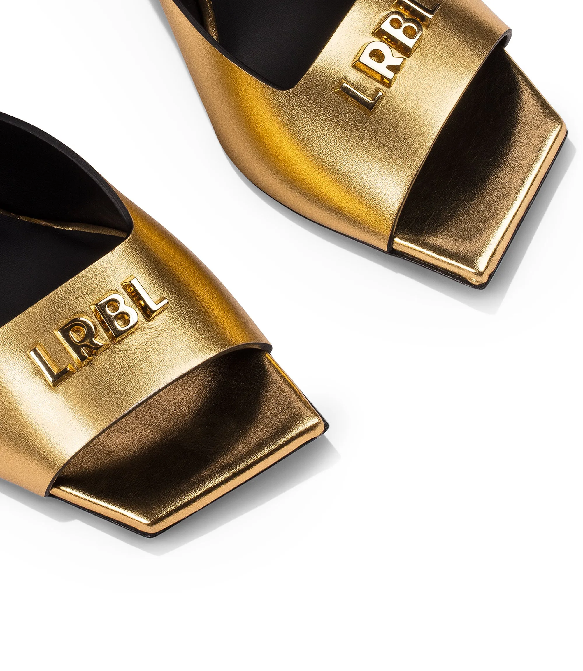 Logo-plaque gold-tone leather mules