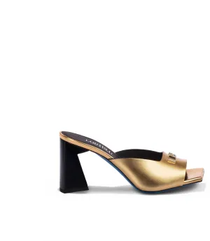 Logo-plaque gold-tone leather mules