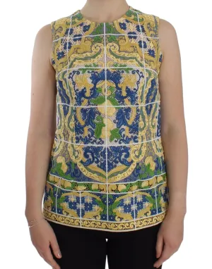 Majolica Embroidered Sleeveless Elegance