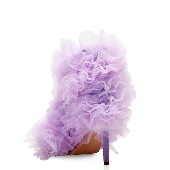 Mesh Floral Square Toe Side Zip Stiletto Heels Boots
