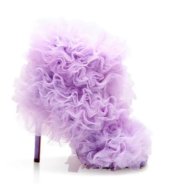 Mesh Floral Square Toe Side Zip Stiletto Heels Boots