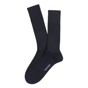 Navy Mousse of Modal Classic Ribbed Mid-Calf Socks - Marcoliani