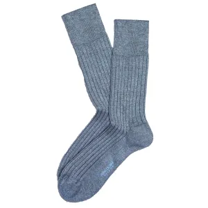 Silver Blue Mousse of Modal Classic Ribbed Mid-Calf Socks - Marcoliani