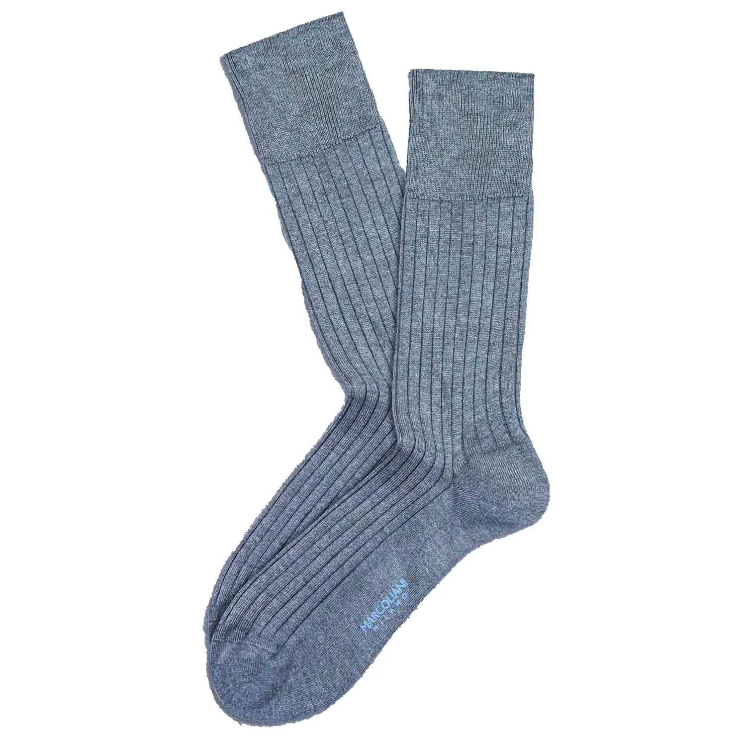 Silver Blue Mousse of Modal Classic Ribbed Mid-Calf Socks - Marcoliani