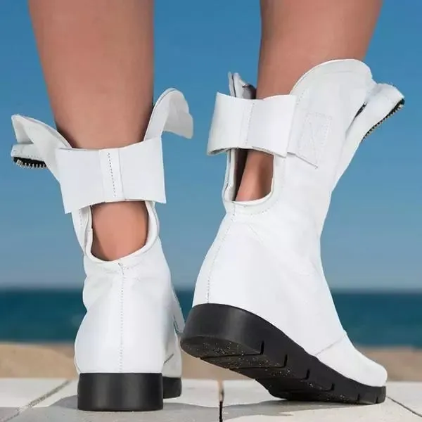 Sohiwoo Faux Leather Open Toe Flat Booties Zip Up Ankle Boots