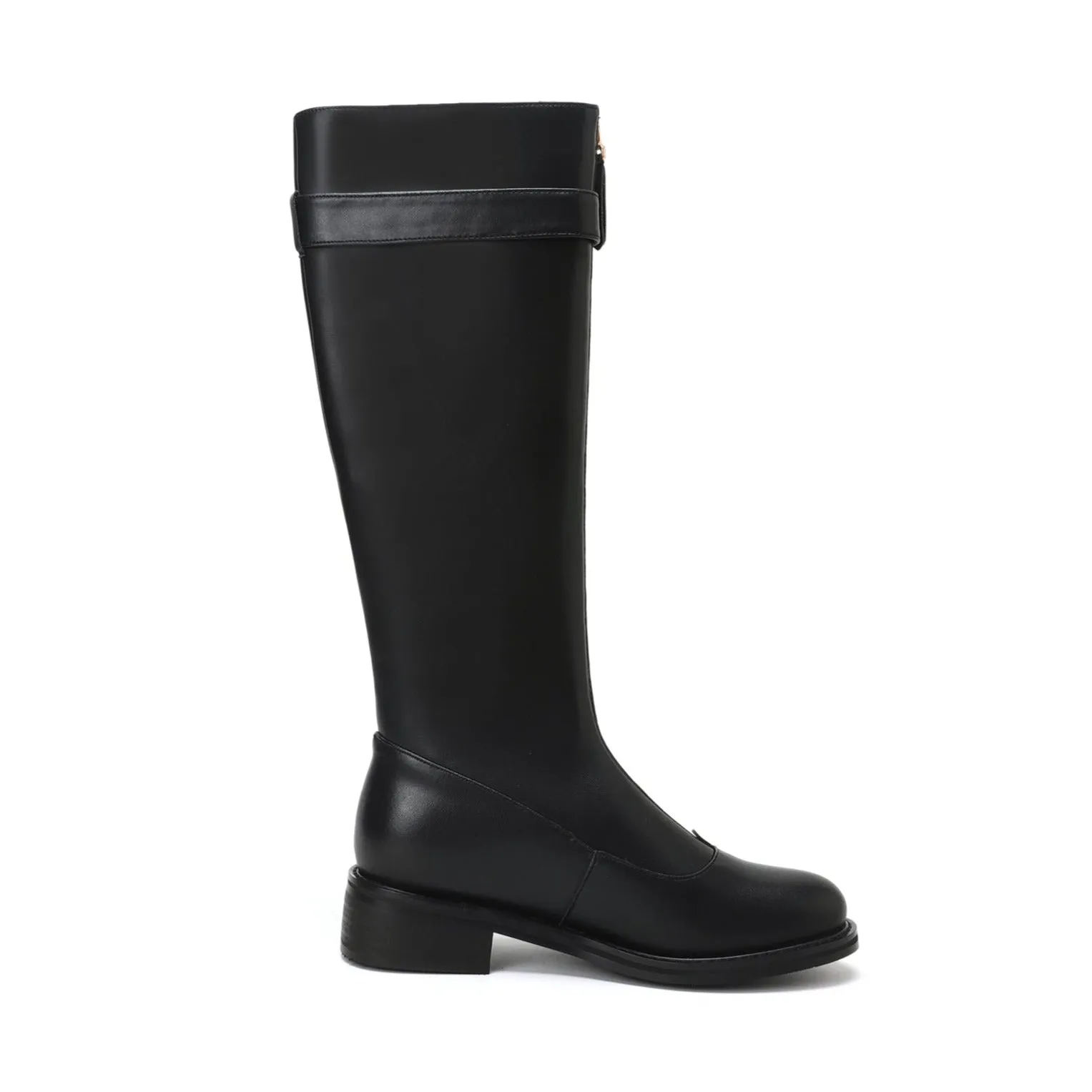 TinaCus Women's Genuine Leather Handmade Round Toe Front Zipper Comfort Low Heel Knee High Boots with Buckle