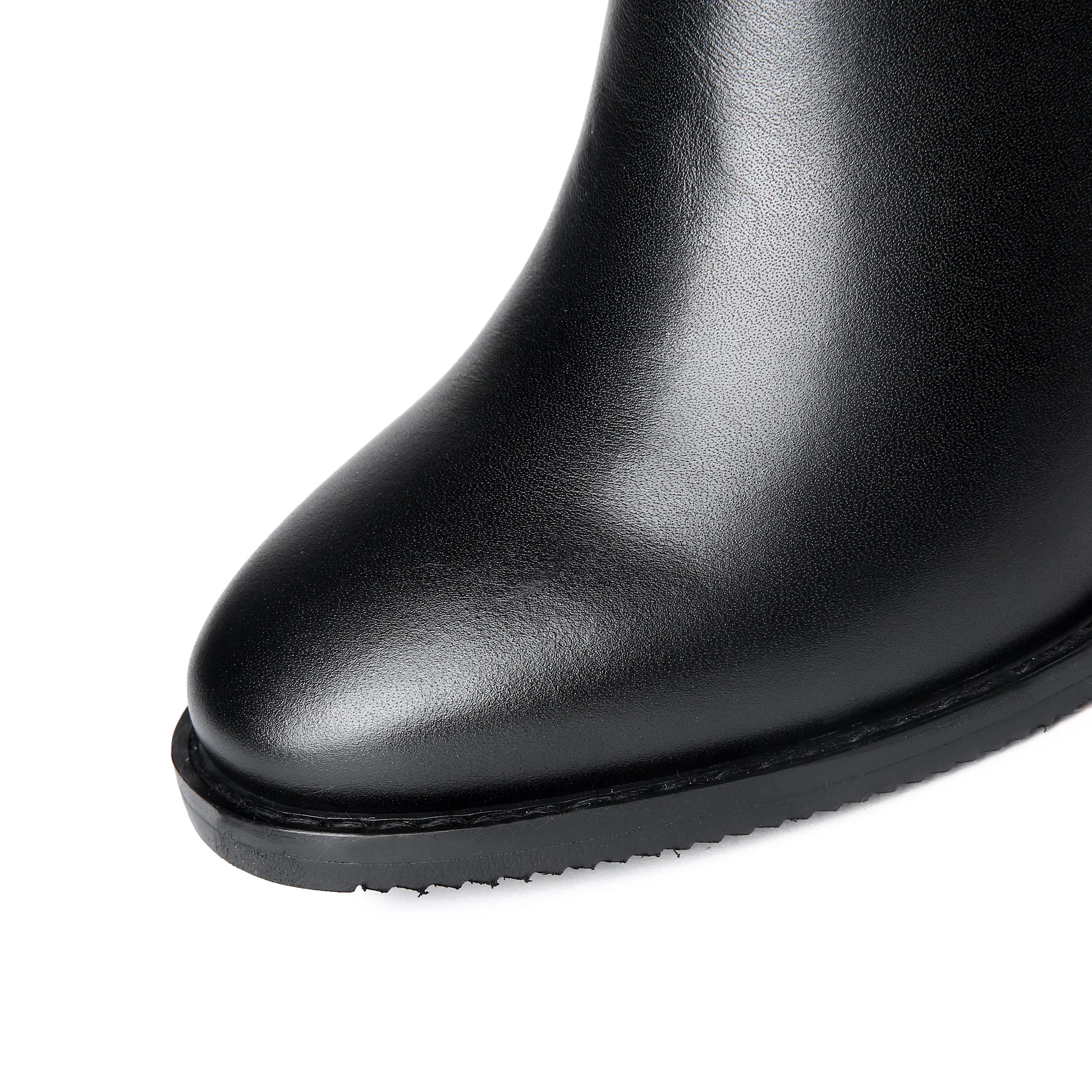 TinaCus Women's Genuine Leather Round Toe Handmade Buckled Dual Zippers High Chunky Heels Stylish Knee High Boots