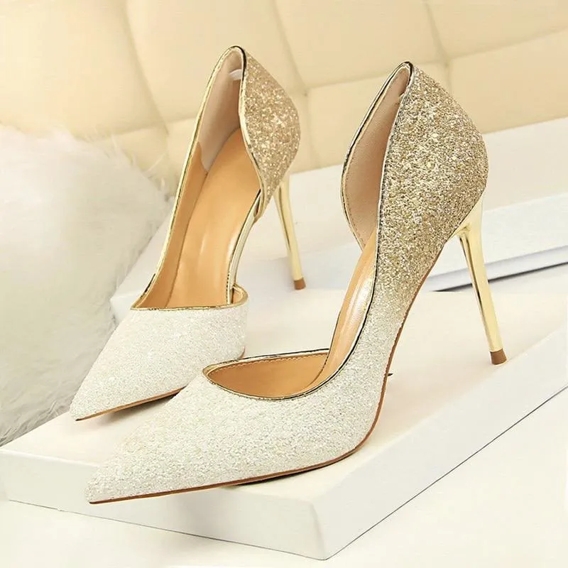 Wedding Shoes Bling Extreme Sequins Gradient Stiletto Ladies Shoes
