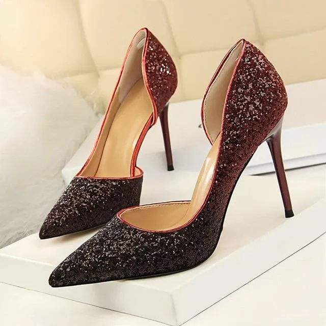 Wedding Shoes Bling Extreme Sequins Gradient Stiletto Ladies Shoes