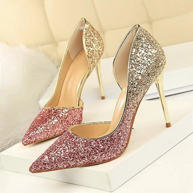 Wedding Shoes Bling Extreme Sequins Gradient Stiletto Ladies Shoes