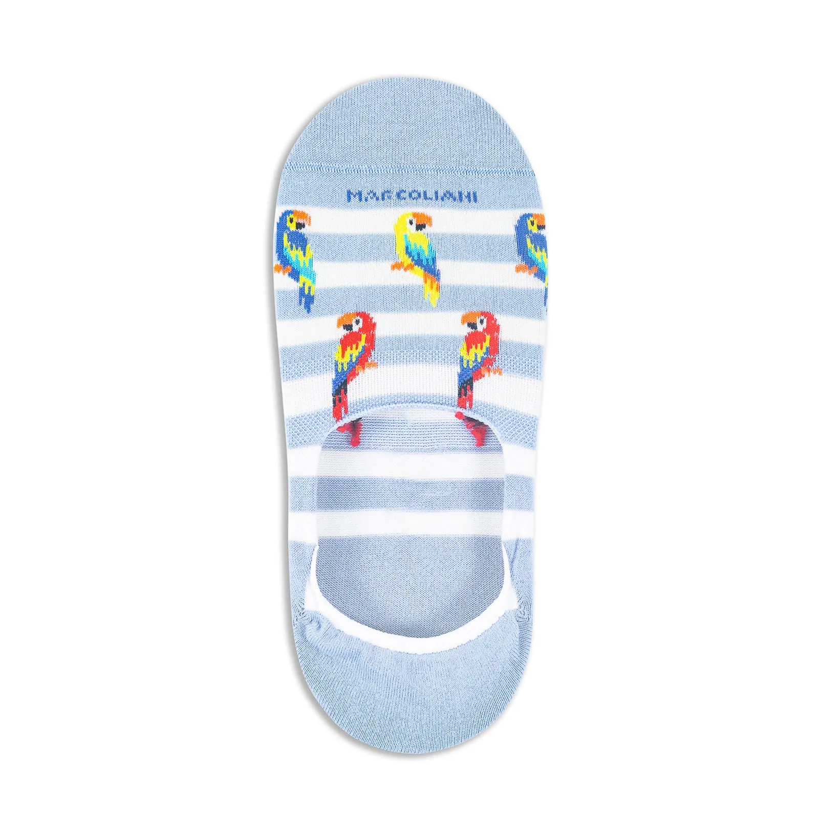 White & Blue Parrot Motif Invisible Touch No-Show Socks - Marcoliani